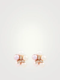 18K Rose Gold Floral Earrings With Pearls And Diamonds