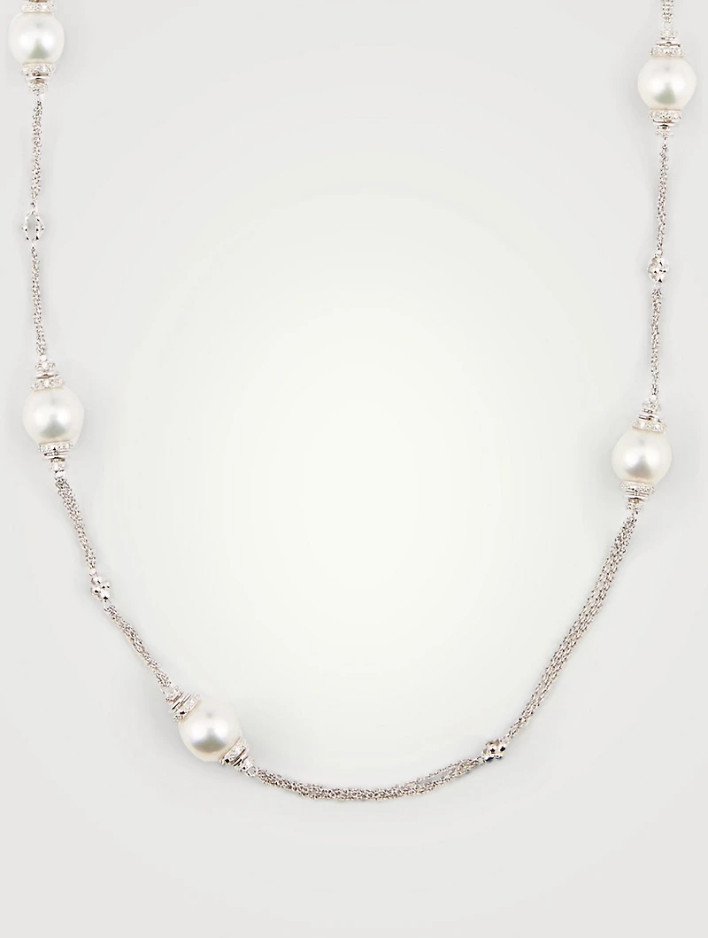 18K White Gold Necklace With Pearls And Diamonds