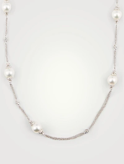 18K White Gold Necklace With Pearls And Diamonds