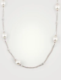 18K White Gold Necklace With Pearls And Diamonds