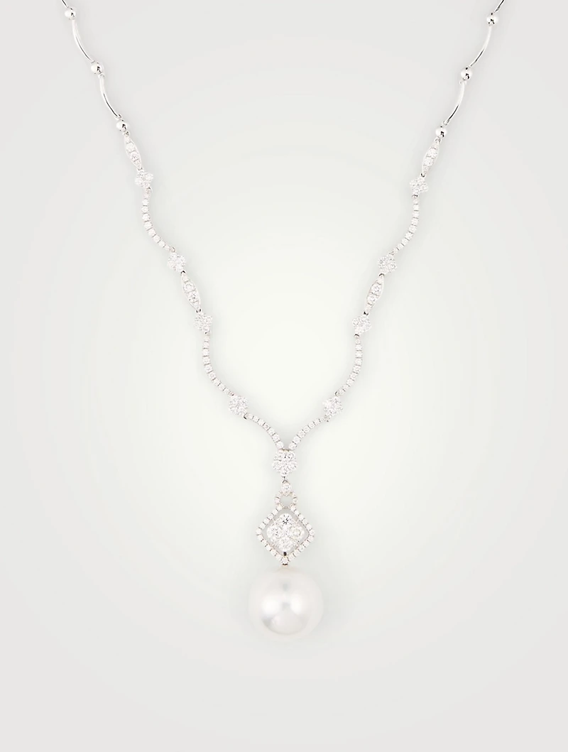 18K White Gold Necklace With Diamonds And Pearl