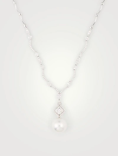 18K White Gold Necklace With Diamonds And Pearl