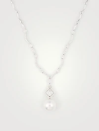 18K White Gold Necklace With Diamonds And Pearl