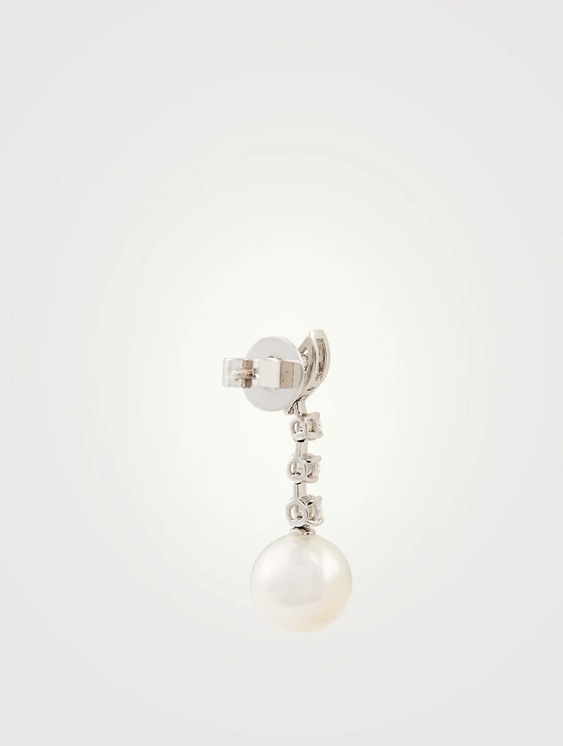 18K White Gold Drop Stud Earrings With Pearls And Diamonds