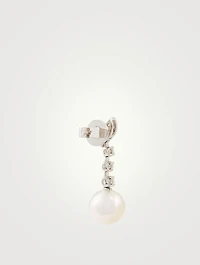 18K White Gold Drop Stud Earrings With Pearls And Diamonds