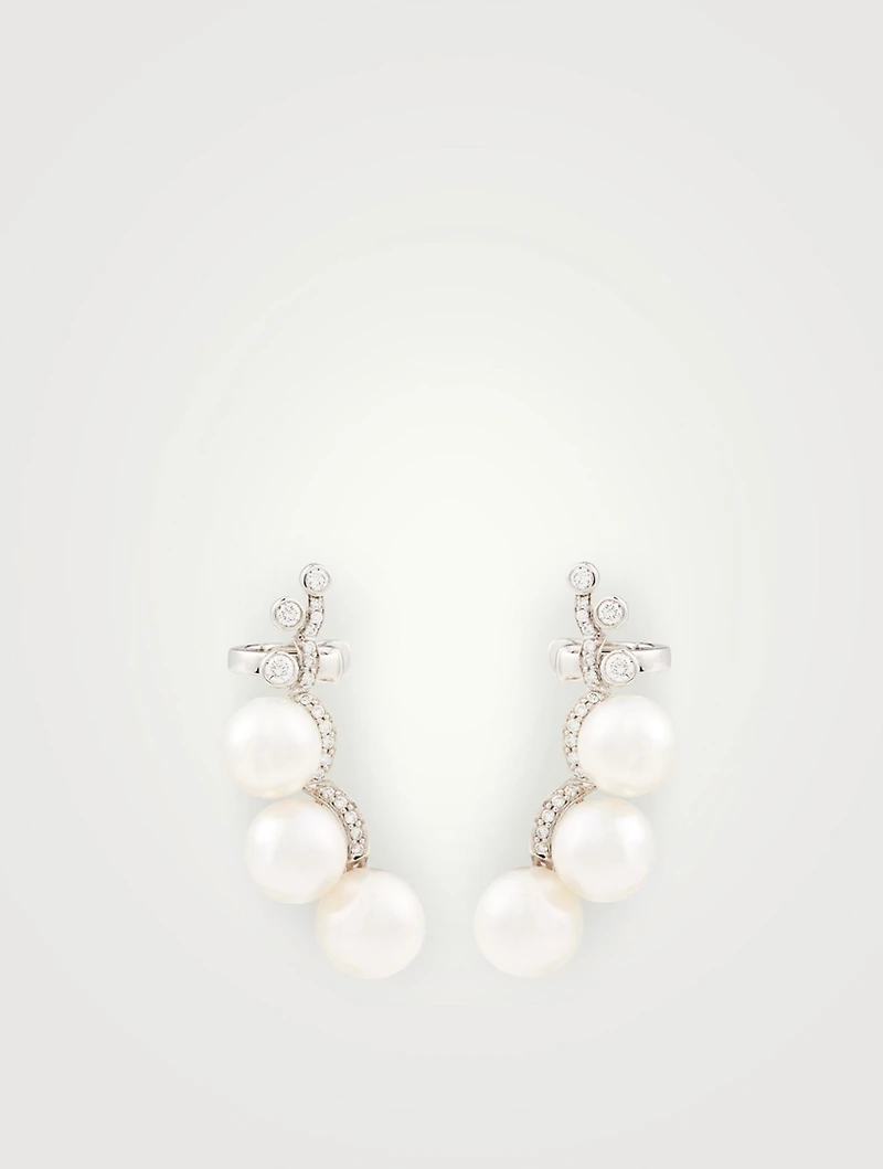 18K White Gold Cluster Earrings With Pearls And Diamonds