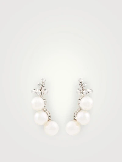 18K White Gold Cluster Earrings With Pearls And Diamonds