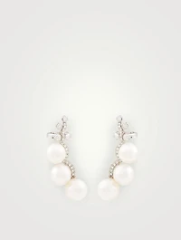 18K White Gold Cluster Earrings With Pearls And Diamonds