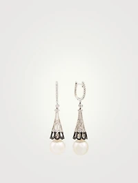 18K White Gold Drop Earrings With Pearls And Diamonds