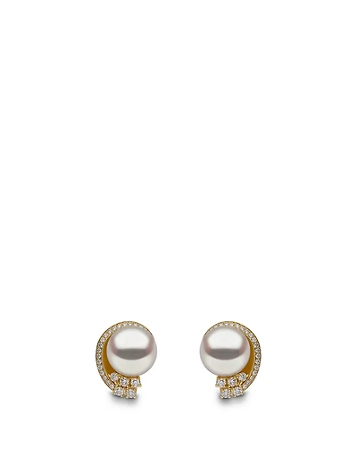 18K Gold Stud Earrings With Pearls And Diamonds