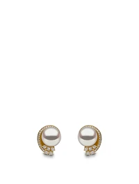 18K Gold Stud Earrings With Pearls And Diamonds