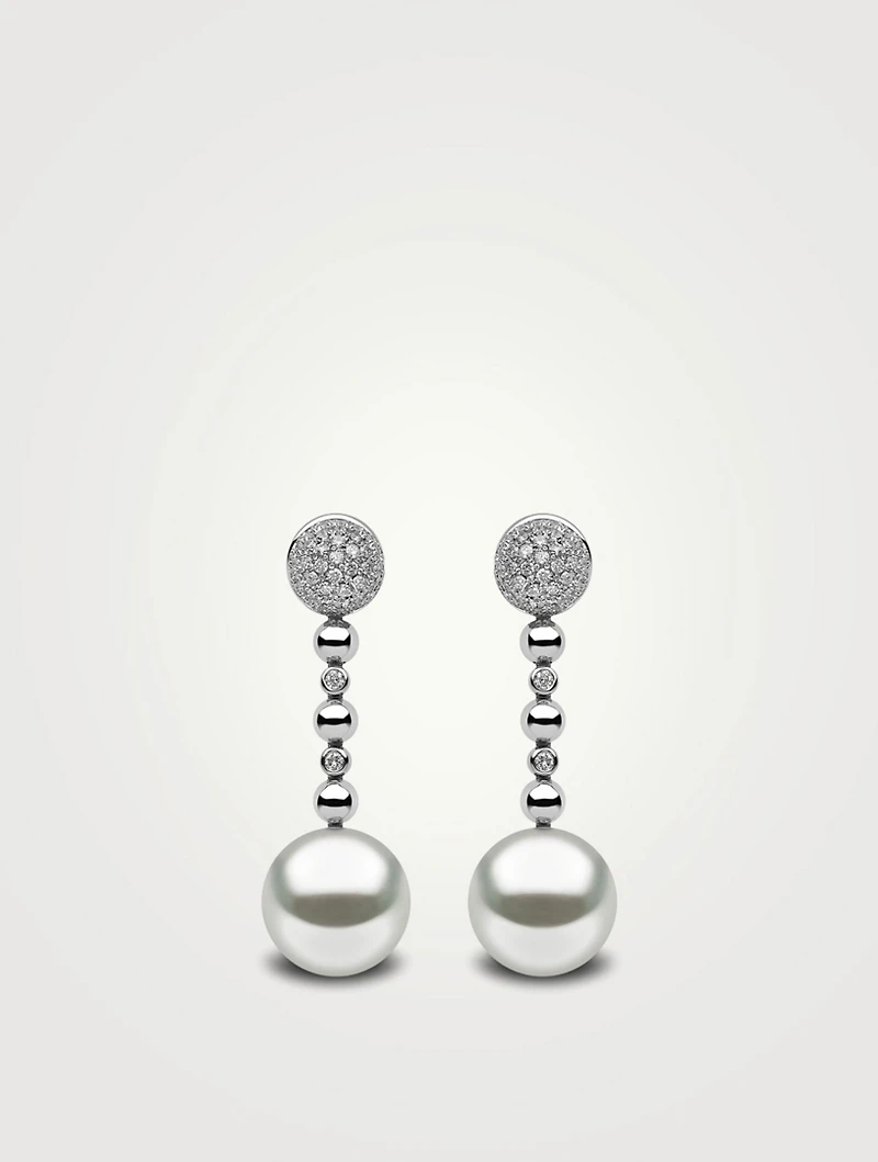 18K White Gold Drop Earrings With Pearls And Diamonds