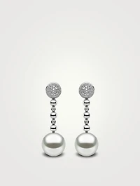 18K White Gold Drop Earrings With Pearls And Diamonds