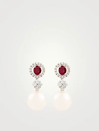 18K White Gold Drop Earrings With Pearls And Diamonds