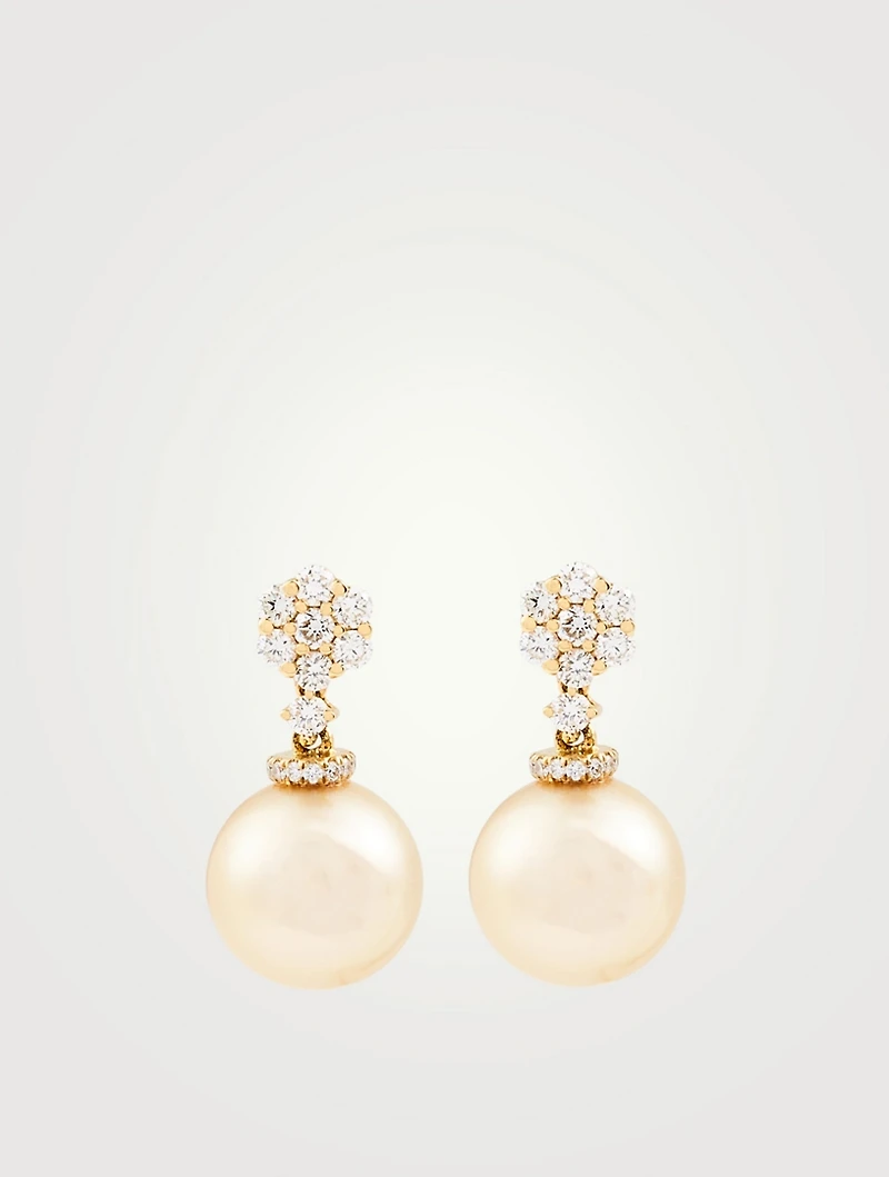 18K Gold Stud Earrings With Pearls And Diamonds