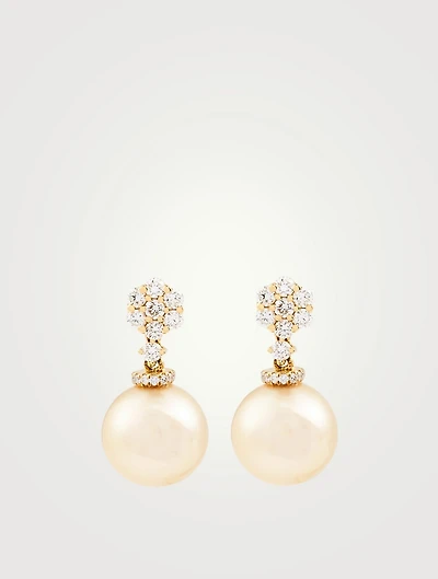 18K Gold Stud Earrings With Pearls And Diamonds