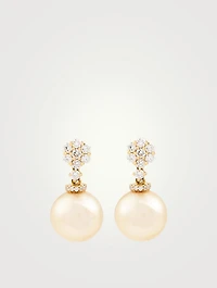 18K Gold Stud Earrings With Pearls And Diamonds