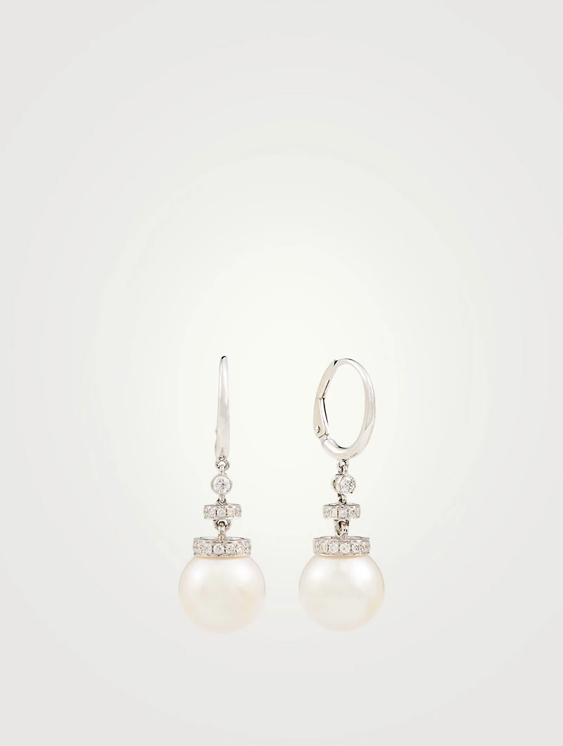 18K White Gold Drop Earrings With Pearls And Diamonds