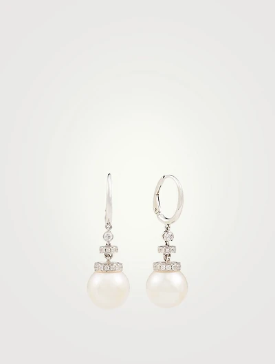 18K White Gold Drop Earrings With Pearls And Diamonds