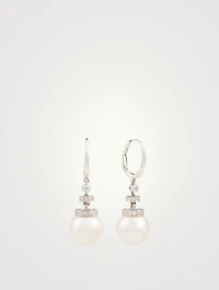 18K White Gold Drop Earrings With Pearls And Diamonds