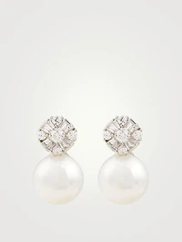 18K White Gold Stud Earrings With Pearls And Diamonds