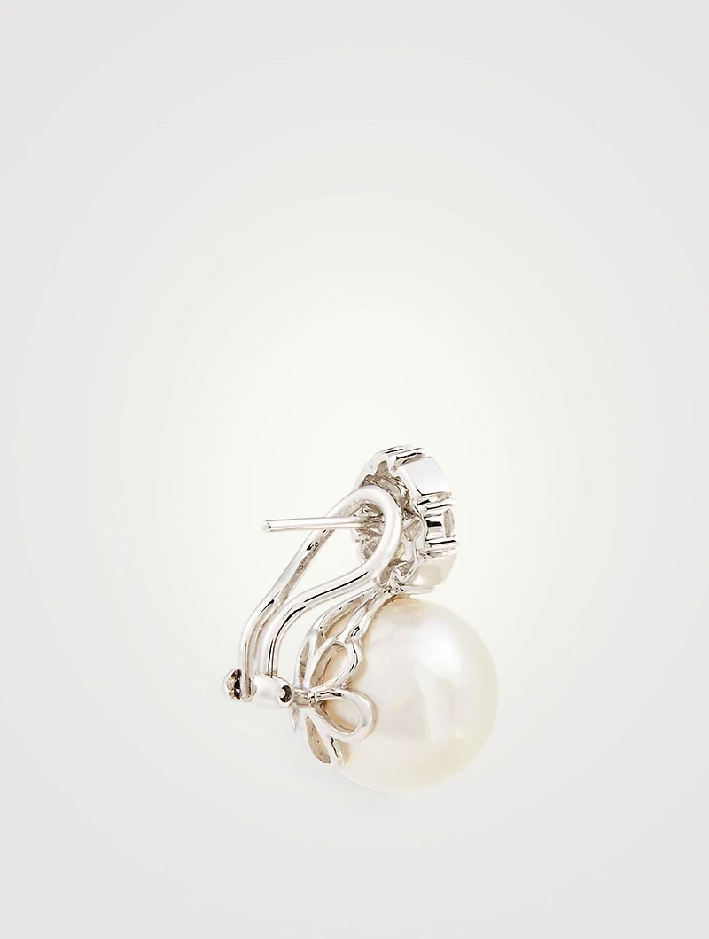18K White Gold Stud Earrings With Pearls And Diamonds
