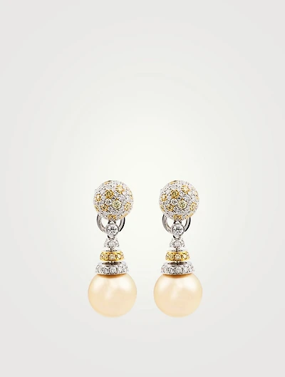 18K White And Yellow Gold Drop Earrings With Pearls And Diamonds