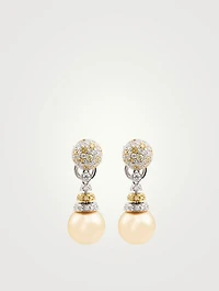 18K White And Yellow Gold Drop Earrings With Pearls And Diamonds