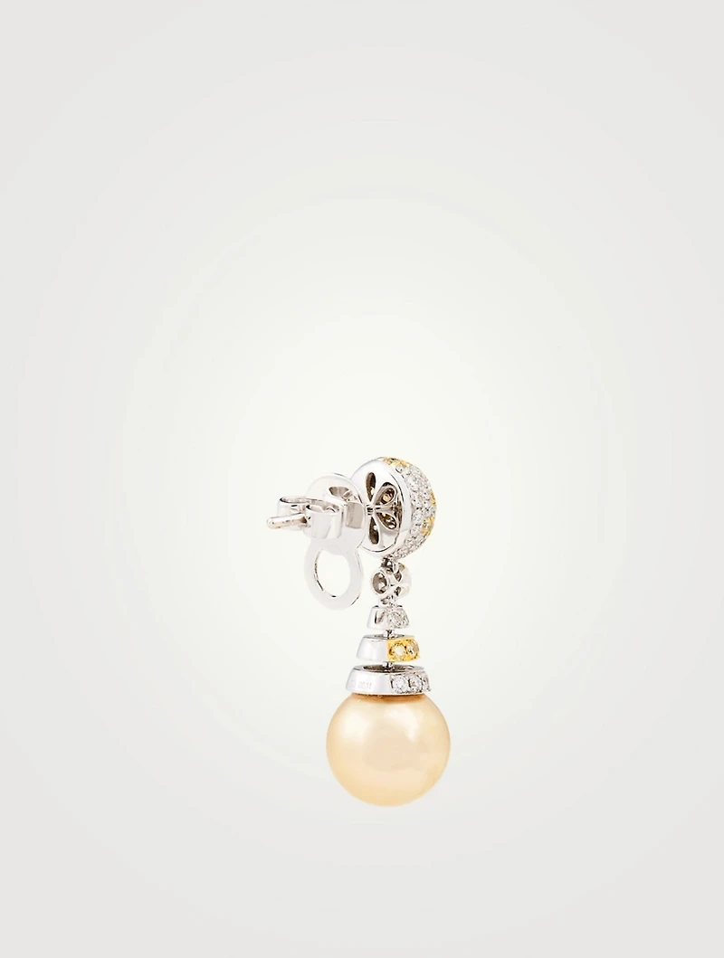 18K White And Yellow Gold Drop Earrings With Pearls And Diamonds