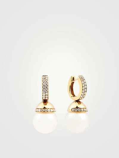 18K Gold Drop Earrings With Pearls And Diamonds
