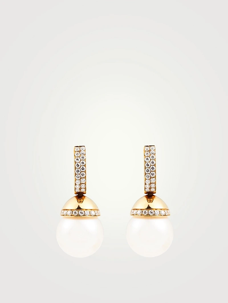 18K Gold Drop Earrings With Pearls And Diamonds