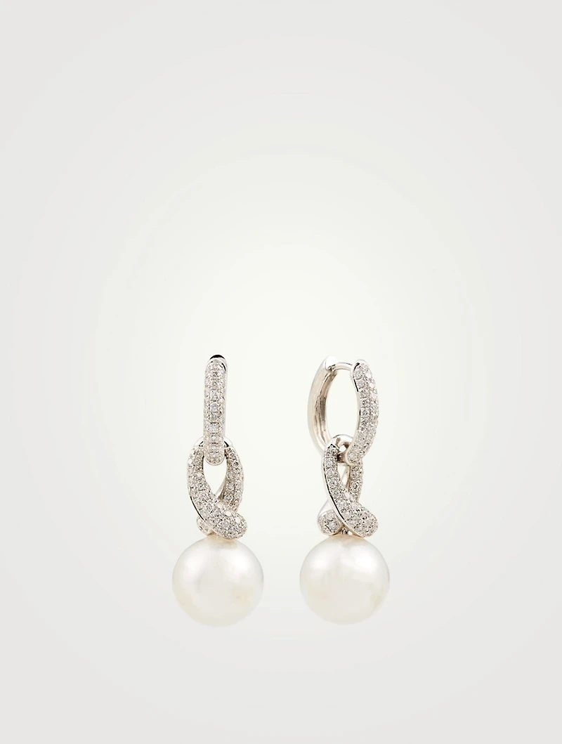 18K White Gold Drop Earrings With Pearls And Diamonds