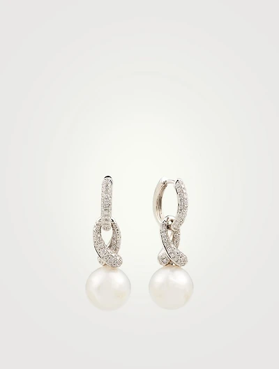 18K White Gold Drop Earrings With Pearls And Diamonds