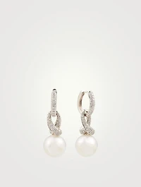 18K White Gold Drop Earrings With Pearls And Diamonds