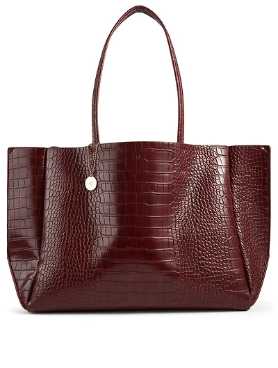 Large Croc-Embossed Vegan Leather Tote Bag