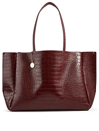 Large Croc-Embossed Vegan Leather Tote Bag