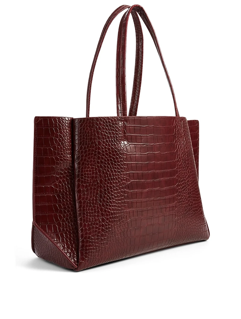 Large Croc-Embossed Vegan Leather Tote Bag