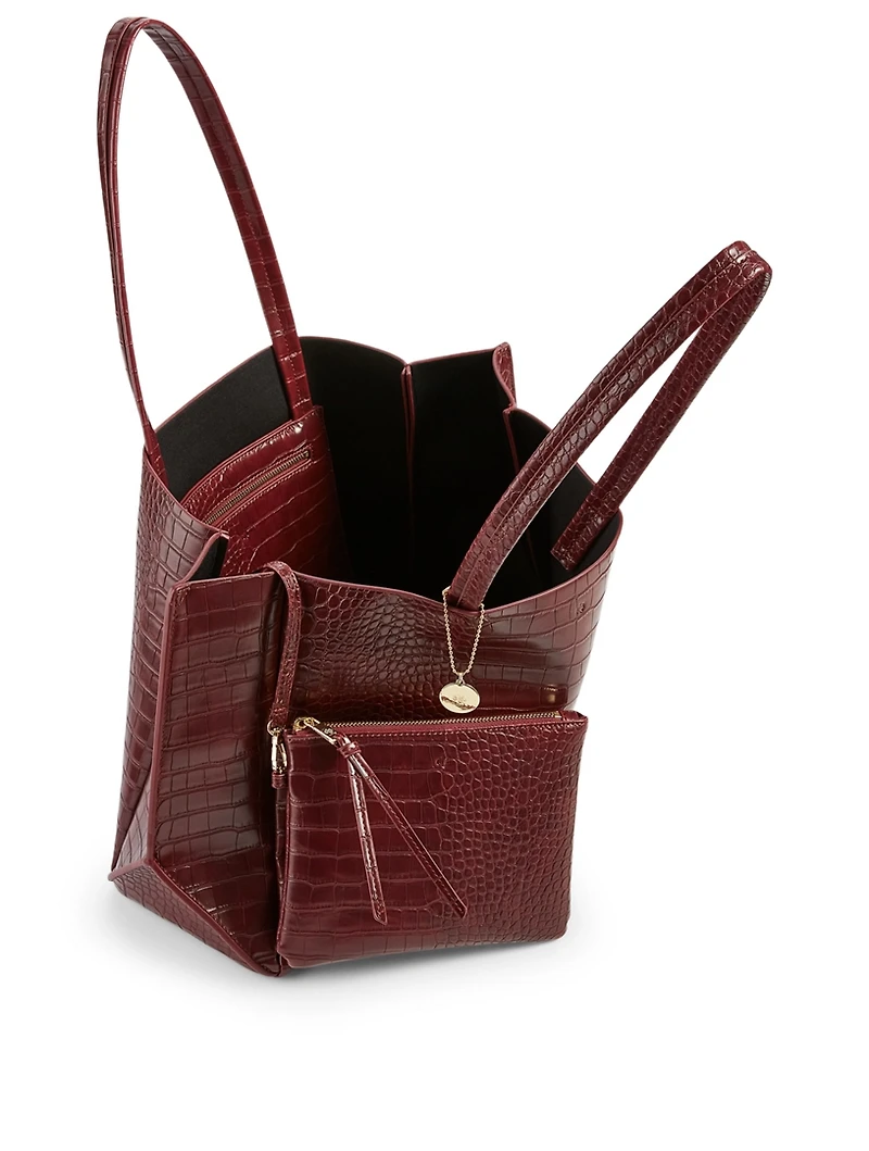Large Croc-Embossed Vegan Leather Tote Bag