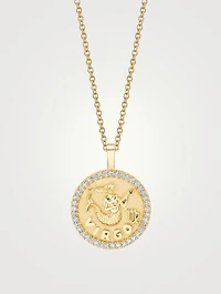 18K Gold Zodiac Virgo Coin Pendant Necklace With Diamonds
