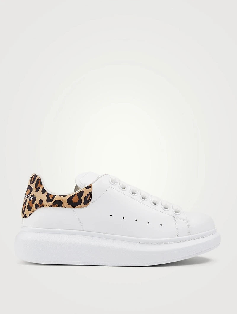 Oversized Leather Sneakers With Leopard Print Patch