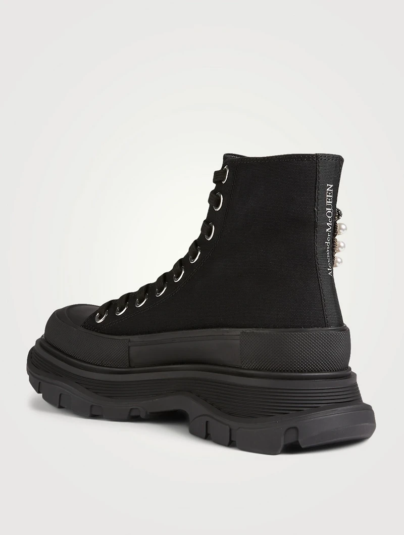 Tread Slick Canvas Platform High-Top Sneakers With Pearl Embroidery