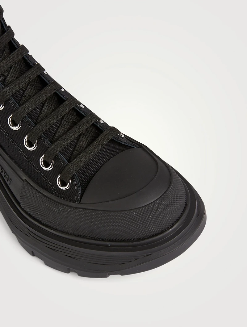 Tread Slick Canvas Platform High-Top Sneakers With Pearl Embroidery