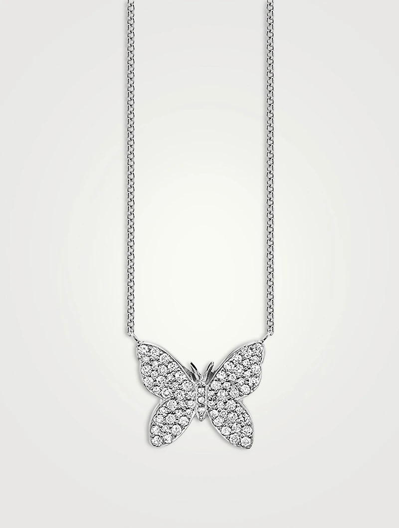 14K White Gold Butterfly Necklace With Diamonds