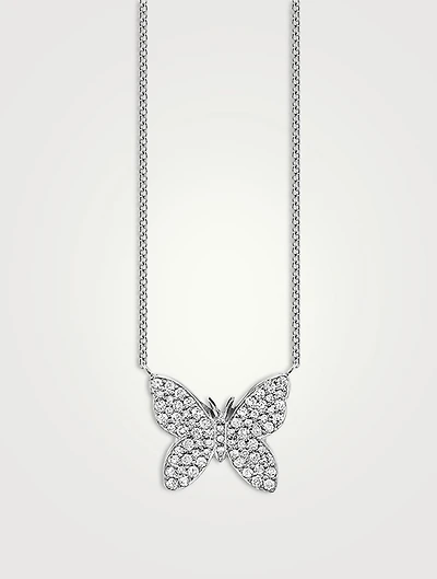14K White Gold Butterfly Necklace With Diamonds
