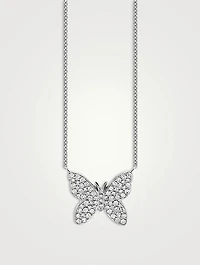 14K White Gold Butterfly Necklace With Diamonds