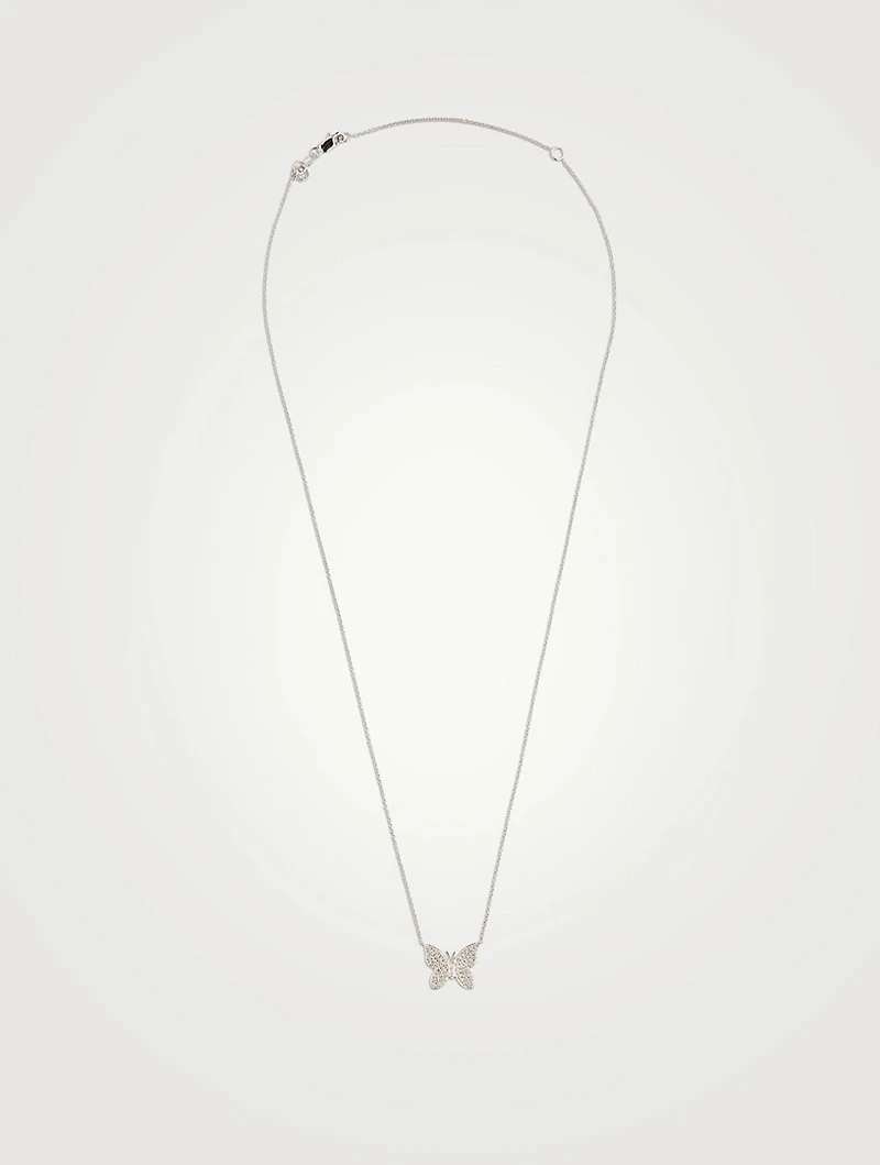 14K White Gold Butterfly Necklace With Diamonds