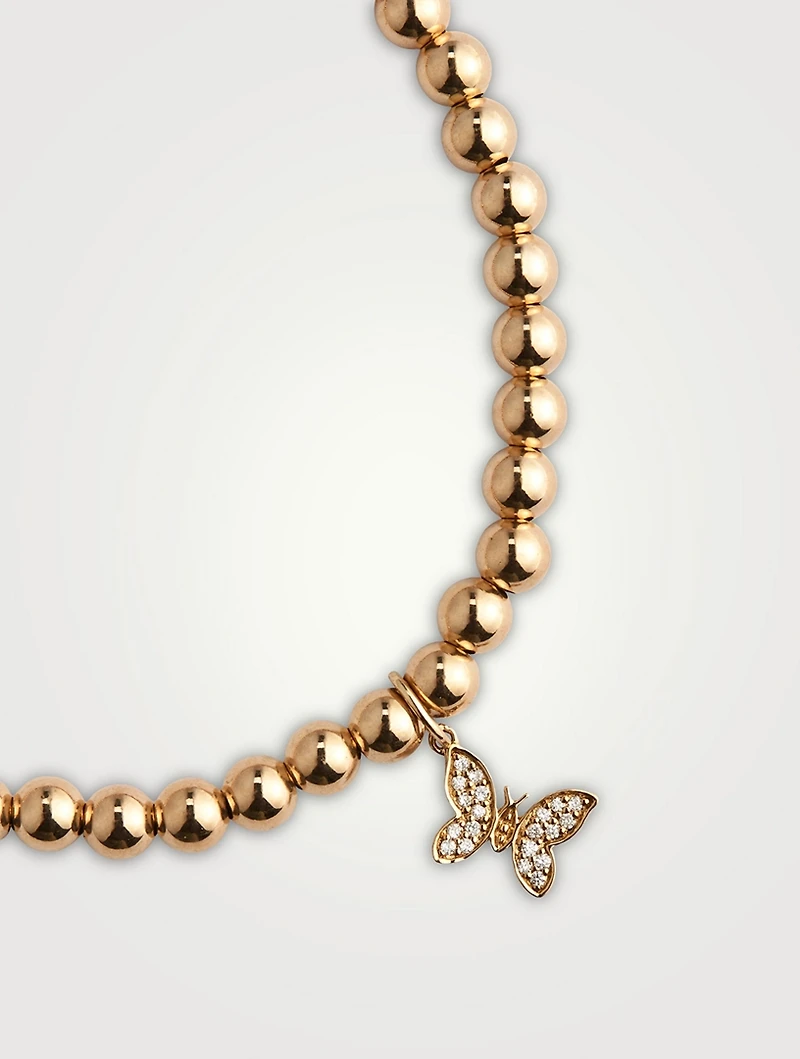 14K Gold Beaded Bracelet With Butterfly Charm