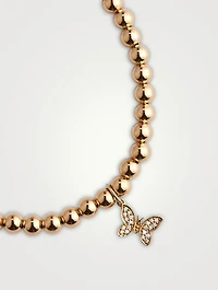 14K Gold Beaded Bracelet With Butterfly Charm