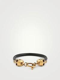 Twin Skull Leather Bracelet