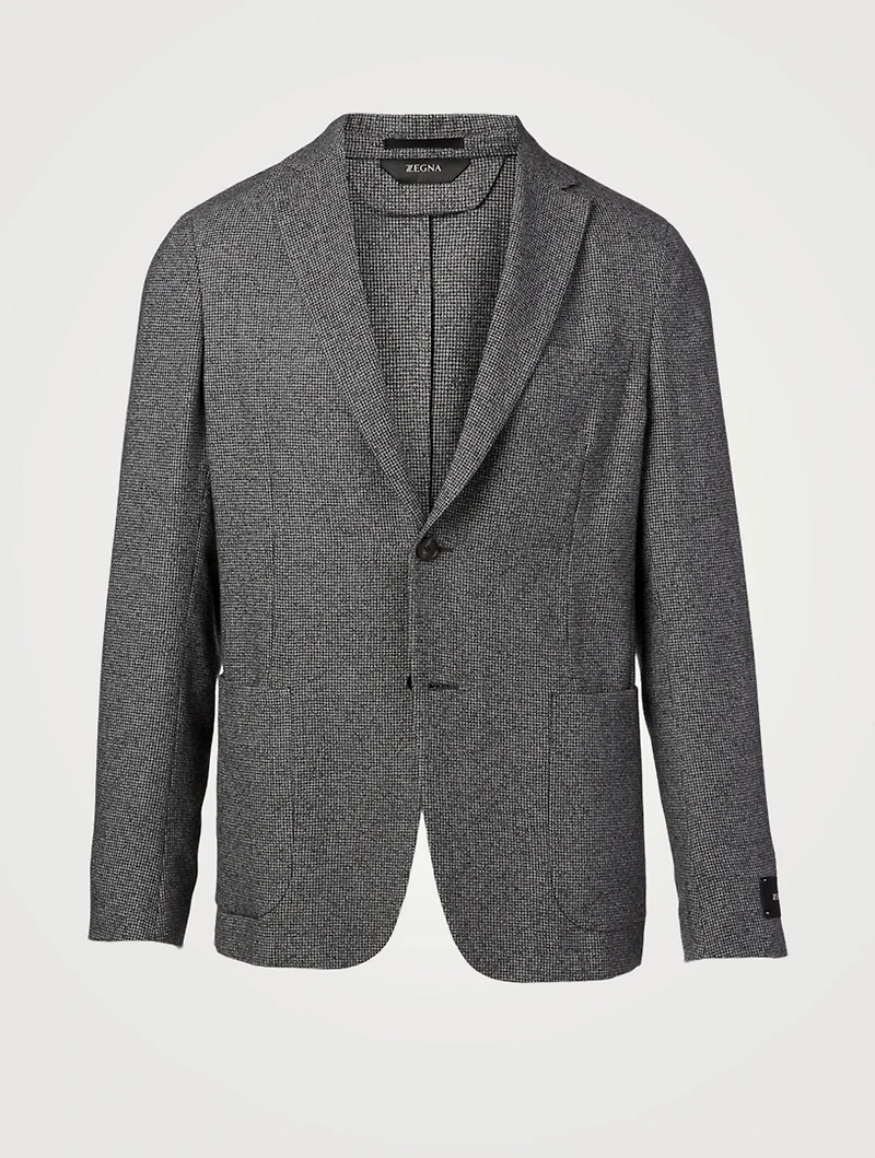 Single-Breasted Jacket Micro Grid Print